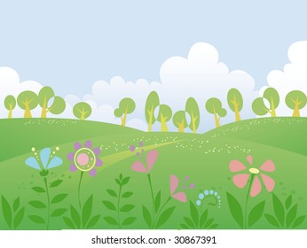 Summer day landscape with flowers