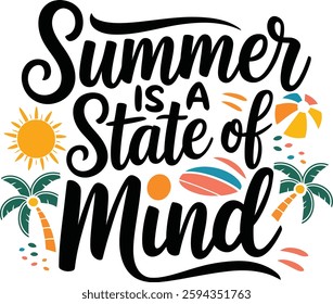 Summer Day lettering logo with sun vector illustration.