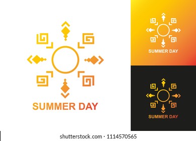 summer day logo set modern gradient style for travel firm, summer fest, eco company, summer emblem, natural energy symbol, logotype, tag, stamp, t shirt, banner. Sun icon. vector 10 eps