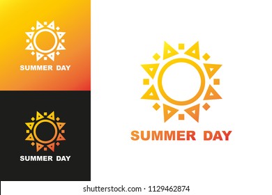 summer day logotype set gradient style isolated on background for solar power energy logot, natural energy symbol, technology eco company, tag, stamp, t shirt, banner, emblem. sun icon. vector 10 eps