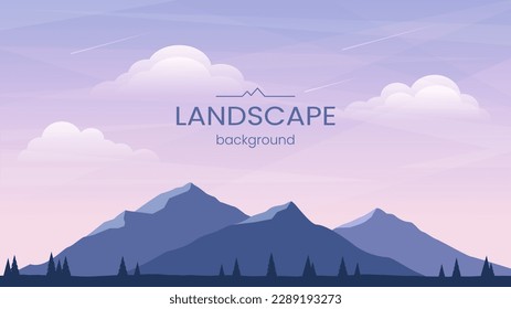A summer day in the mountains. Mountain peaks in the foreground. Bright sky and clouds. Vector image of a mountain. Geometric polygonal design. Background design, banner, cover, wallpaper, postcard.