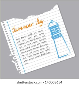 summer day over notebook paper background vector illustration