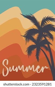 summer day poster background with coconut tree and summer text