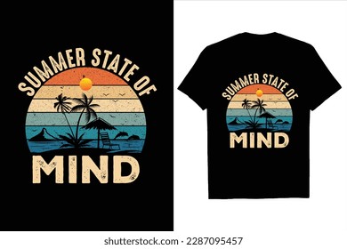 Summer Day Retro Vintage T Shirt Design, Summer Paradise, Summer Vibes Only, Summer State Of Mind, Vector Design