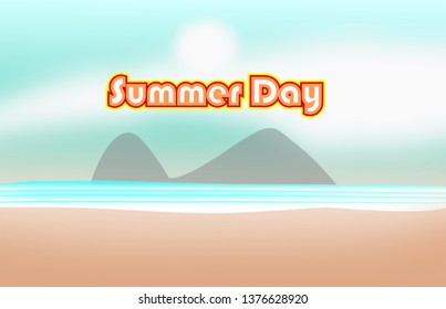 Summer day sea beach island and The sun. water seascape wave. illustration and Vector design.