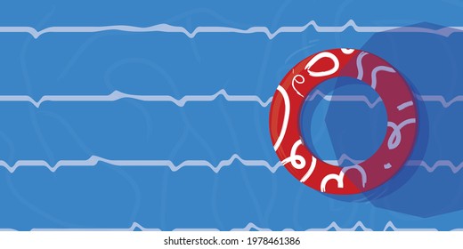 Summer day with swimming rings and swimming pool in the sun. Good weather on summer vacation.