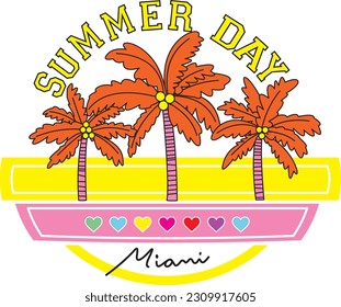 Summer Day - T shirt Print Design, Groovy, Retro style, palm tree, coconut tree