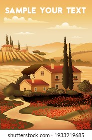 Summer Day in Tuscany, Italy. Handmade drawing vector illustration.