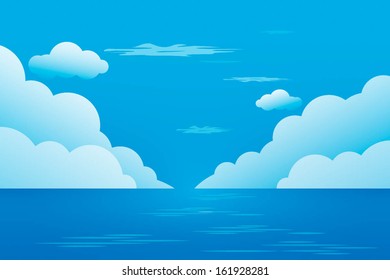 summer daylight sea landscape. vector ocean beautiful nature