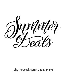 Summer Deals. Black isolated cursive. Calligraphic style. Hand writing script. Brush pen lettering. Vector design element.