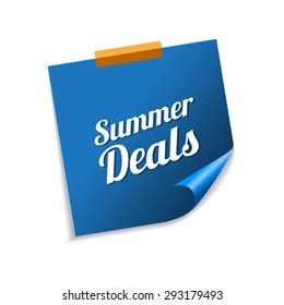 Summer Deals Blue Sticky Notes Vector Icon Design