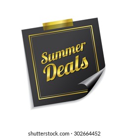 Summer Deals Golden Sticky Notes Vector Icon Design