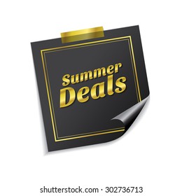 Summer Deals Golden Sticky Notes Vector Icon Design