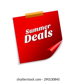 Summer Deals Red Sticky Notes Vector Icon Design
