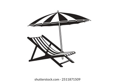 A summer deckchair with umbrella 