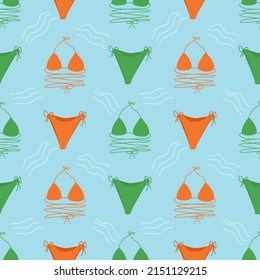 Summer decoration pattern. Seamless pattern with summer. Sea and bikini.