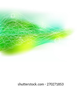 Summer decorative hand drawing background with lines and leaves. Abstract vector design element. Linear illustrations. Green colors.