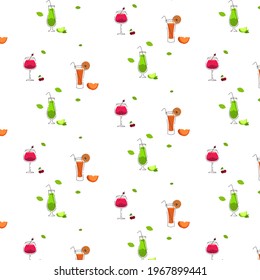 Summer delicious fruit drinks . Vector pattern . Textiles for women's sundresses . Lightweight summer clothing. Blouses. Textiles for the menu in the cafe .
