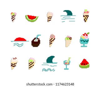 summer delicious pixel art vector set
