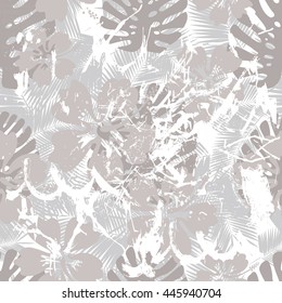 Summer denim hawaiian seamless pattern with palm tree branches with splashes, vector illustration