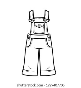 El denim veraniego se overea justo debajo de la rodilla para las niñas y se delinea para colorear sobre un fondo blanco