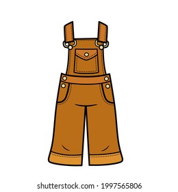 Summer denim overalls just below the knee for girls color variation for coloring page isolated on white background