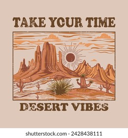 Diseño de estampado del desierto de verano, diseño de estampado de montaña, vibraciones del desierto de cactus, diseño de camiseta del desierto, gráficos vintage del desierto, hombres de las mujeres, niñas y niños, use este estampado para la camiseta, sudor