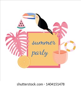Summer design. Banner template. Set of summer elements  on white background. 
