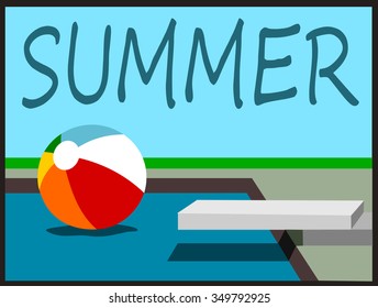  summer design with beach ball in pool with diving board