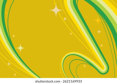Summer Design with Cartoon Squiggle Fluid Lines and Sparkling Stars on Yellow Background. Retro swirls with vibrant movement. Perfect for print, cards, web, banners