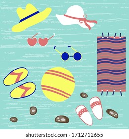Summer design. Colorful elements for man and woman beach holiday vector illustration.