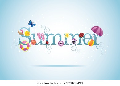 Summer Design Element with Flowers and Insects