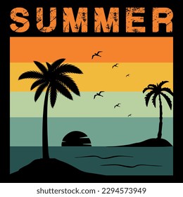 Summer design and summer elements. there is all design in vector file. there are have palm tree, surfer, boat, summer chair, sun, sunrise, sunset, waves, water waves, 
