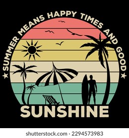 Summer design and summer elements. there is all design in vector file. there are have palm tree, surfer, boat, summer chair, sun, sunrise, sunset, waves, water waves, 