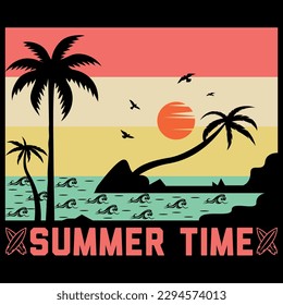 Summer design and summer elements. there is all design in vector file. there are have palm tree, surfer, boat, summer chair, sun, sunrise, sunset, waves, water waves, 