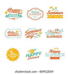 Summer design elements and typography. Retro and vintage templates. Flourishes calligraphic ornaments, labels, badges, cards. 