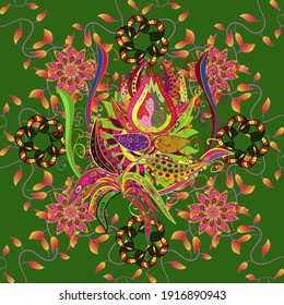 Summer design for fashion, prints, textile. Exotic wallpaper. Tropical palm leaves, jungle leaf seamless vector trendy floral pattern on yellow, green and orange background.