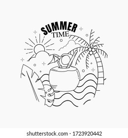 Summer design flat line art illustration vector