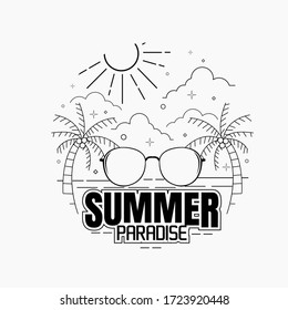 Vector de ilustración de línea plana de verano