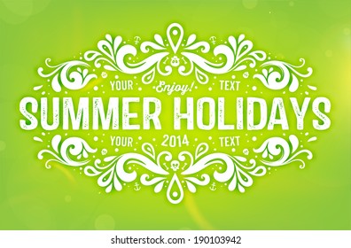 Diseño de verano con patrón floral. Cartas de vacaciones de verano. Fondo Verde.