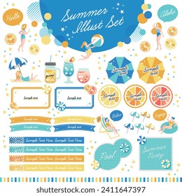 Conjunto de ilustraciones de marco de diseño de verano