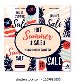 Summer design with hand drawn elements. Vector illustration