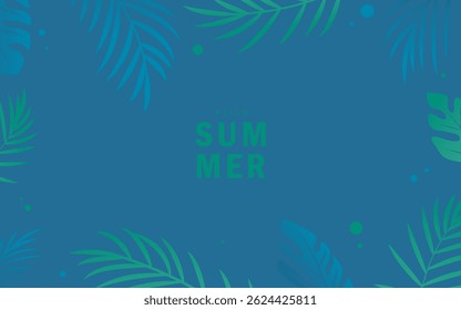 summer design illustration in blue background with tropical leaf. for banner, poster