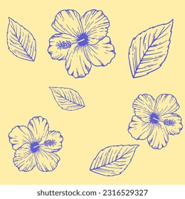 Summer design. Natural blue and white hibiscus seamless pattern. Vector flower concept. Seamless floral pattern can be used for wallpaper, website background, wrapping paper.