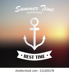 Summer design on blured background with anchor