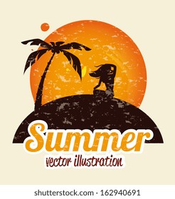 summer design over  pink background vector illustration  
