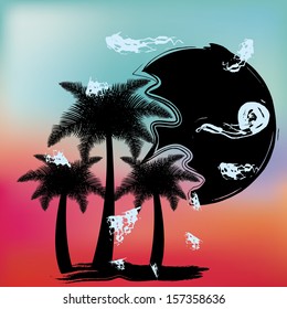summer design over red and blue  background vector illustration  