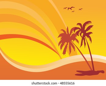 summer design with palm tree and rainbow background