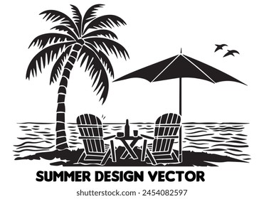 summer design palm tree sitting on chair front table and umbrella man vector