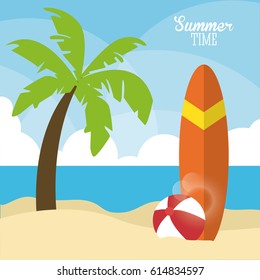 Summer design. palm tree and surf table icon. graphic vector 